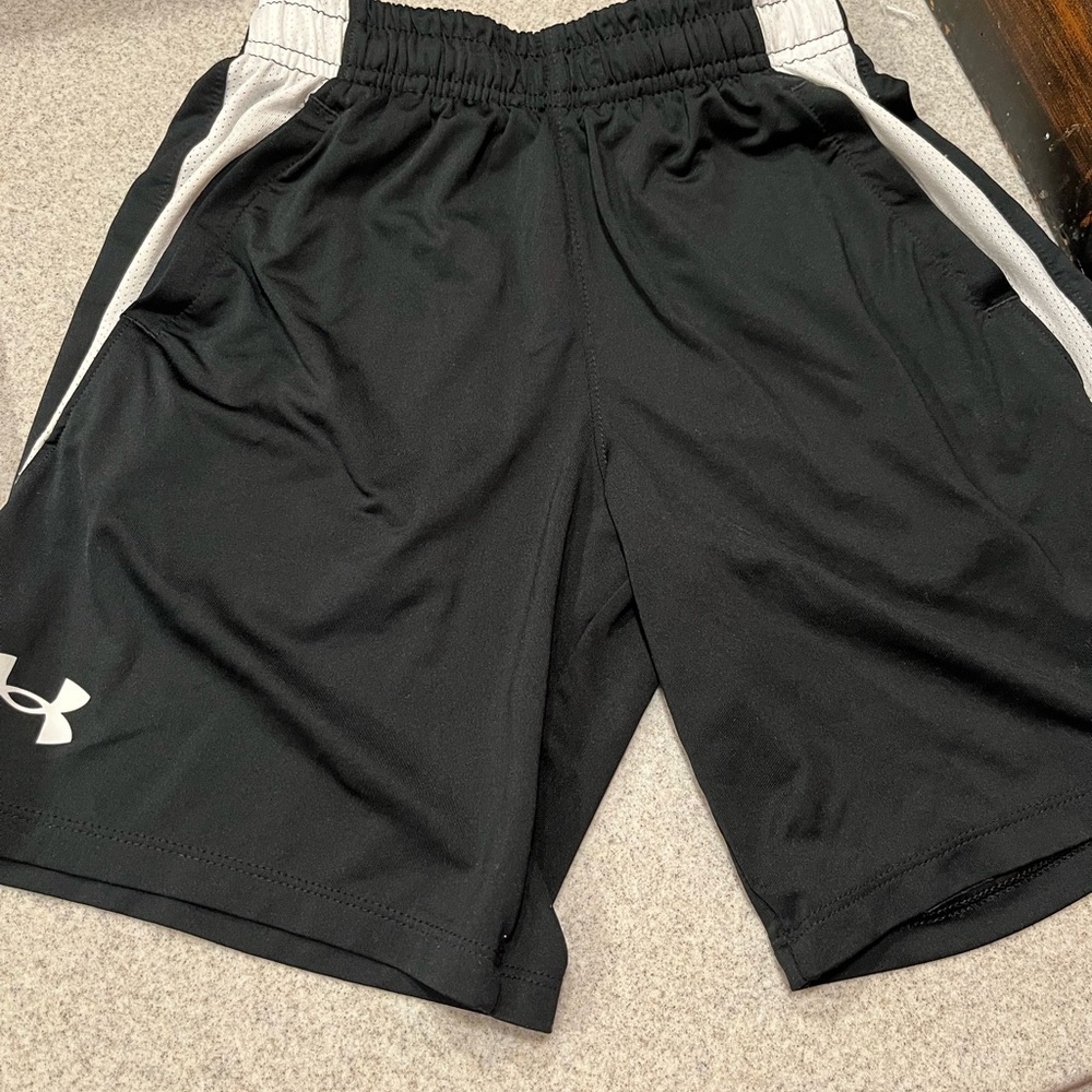 Under Armour Boy’s Athletic Black Shorts with White Panels